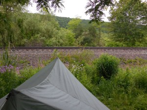 A local landscaper allows hikers to tent on the edge of his property...good stuff. Unfortunately, the plot is also adjacent to a New York City commuter train line. We were awoken by the (we think intentional) shrill blast of a train whistle at 5am...