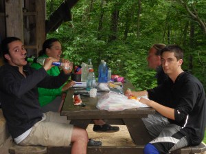 Hanging out with Wyatt, Ryan, Phyzzie & Kevin @ the shelter before Mt. Greylock...