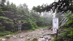Wet, cold & windy atop Stratton Mtn. Didn't stay long...
