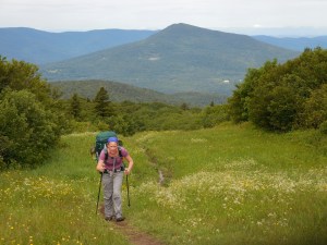 Up the ski slope toward Bromley Peak...