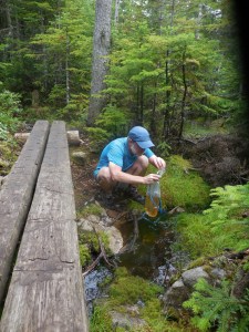 Filtering highly tannic stream water. Tastes better than Wellman water, but looks like iced-tea...