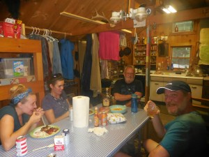 13 miles in to the "wilderness" we encountered a "trail magic" sign pointing 1/4 mile down a seemingly empty forest service road to a hunting cabin, where this gentleman and his buddy have periodically been treating hikers to food & drinks. BBQ Chicken and pie are not things normally encountered so far from civilization...