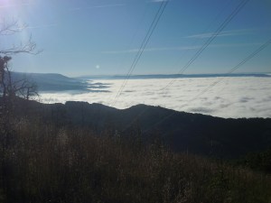 Early morning view into the valley...Pearisburg lost in the mists...