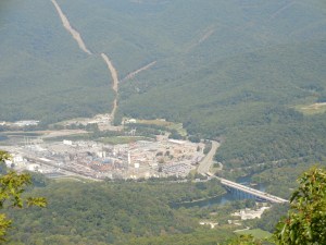 Celanese chemical plant near Pearisburg...largest cigarette filter maker in the United States. The trail snakes past it and across the bridge in to town...