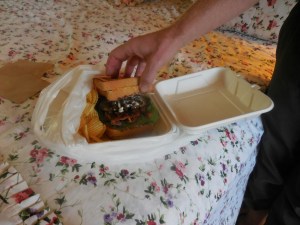 Crazy eats (shared :-p). Burger & BLT inside 2 grilled cheeses...