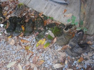 Standing Bear Hostel (just north of the Smokies) made good use of shoes abandoned there as plant-holders and decoration...