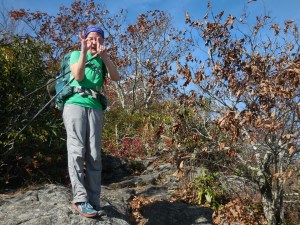 Jess trying to quickly flash me ten 10's to commemorate "only 100 miles left"...